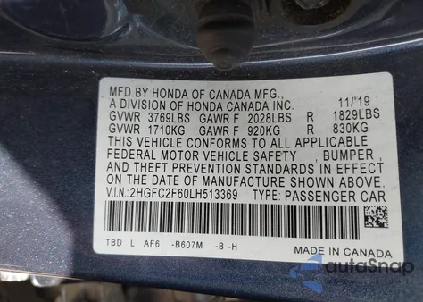 2020 Honda Civic Lx z USA, uszkodzony, nr VIN 2HGFC2F60LH513369